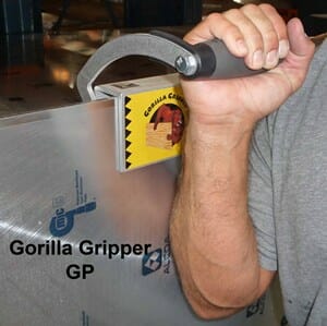 'Gorilla Gripper GP'; Man holds metal sheet using Foster technology