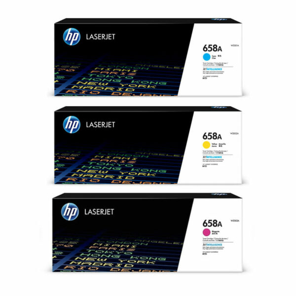 Set of 3 HP 658 LaserJet Inks; Cyan, Yellow, Magenta