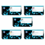 Set of 5 HP 727 Aqueous Inks; Grey, Magenta, Cyan, Yellow, Photo Black