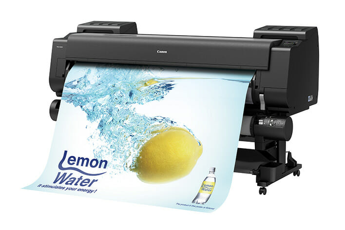 Sample Print "Lemon Water It Stimulates Your Energy"; Canon ImagePROGRAF Left Angled