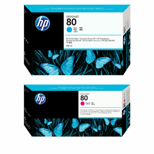 Set of 2 HP 80 Aqueous Ink Cartridges; Cyan, Magenta - North Light Color