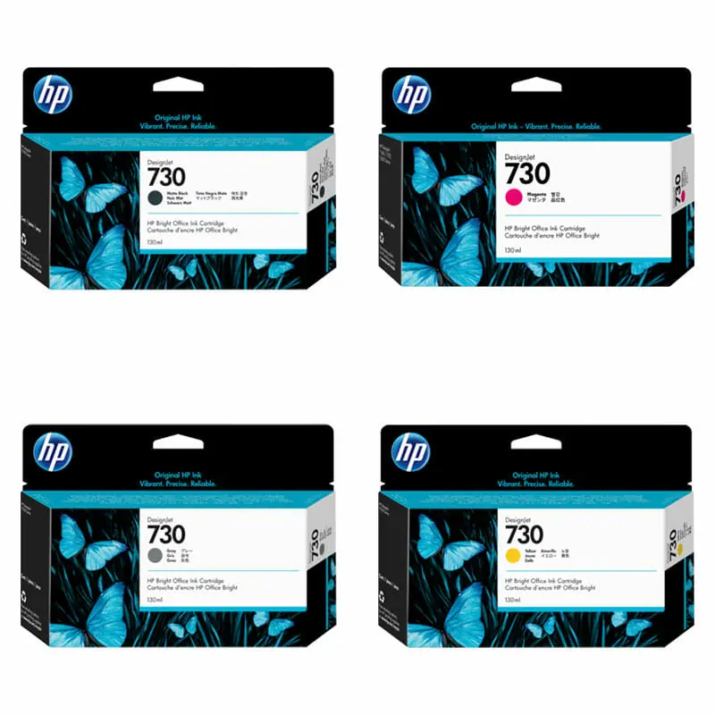 Set of 4 HP DJ730 Inks; Matte Black, Magenta, Gray, Yellow - North Light Color