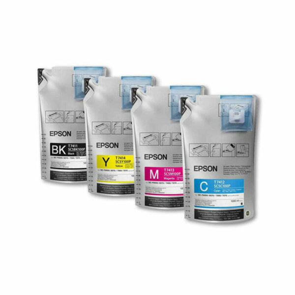 Set of four Epson T741 Dye Sublimation Inks; Black, Yellow, Magenta, Cyan