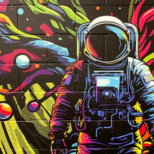 GF 885AE RoughMark - Brick wall canvas with astronaut graphic