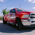 Photo of a Dodge pickup truck with a red wrap on it with large, which script text on the side that reads, "Citywide." The wrap was printed on GF 831.