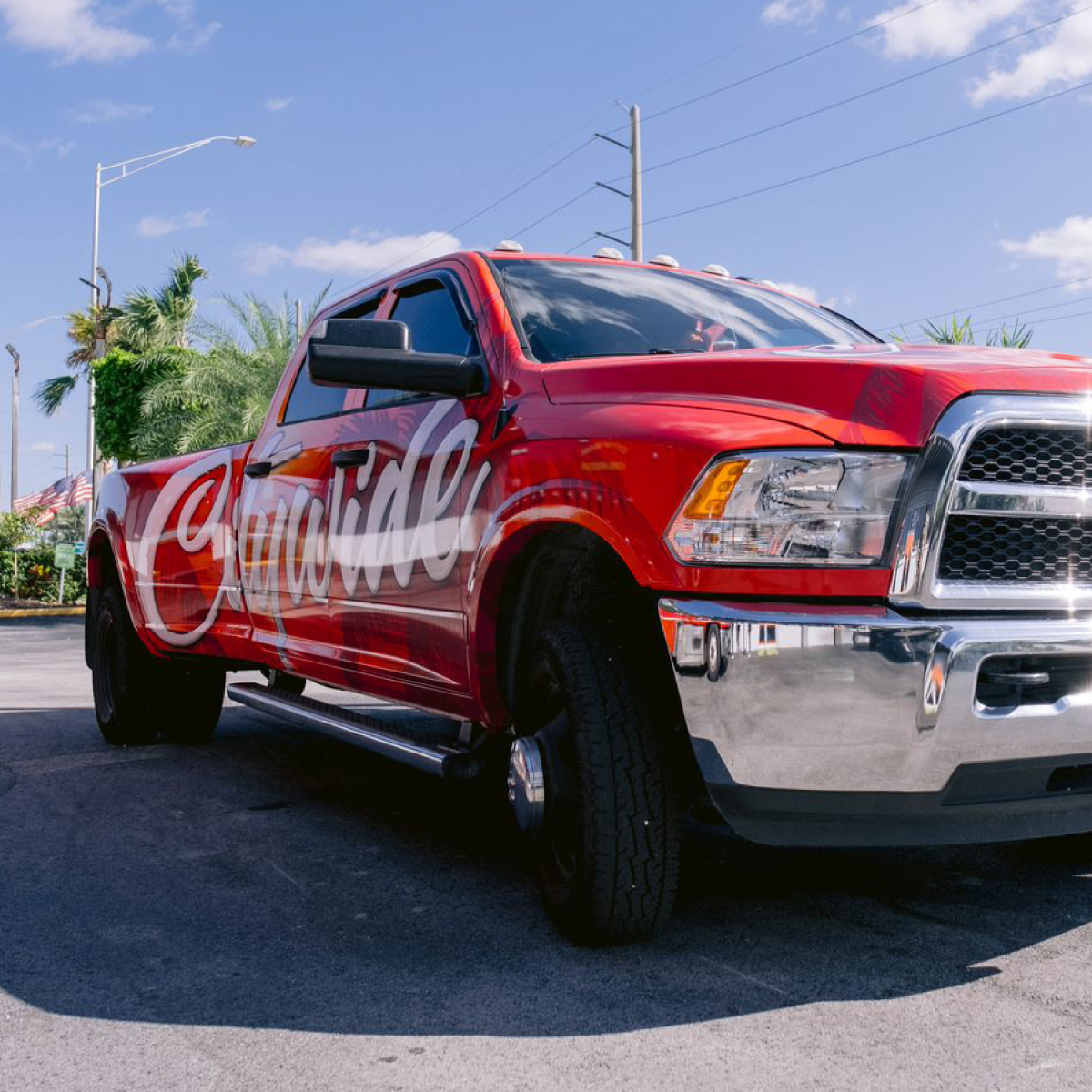 831_AutoMark-Cast_Image_square Photo of a Dodge pickup truck with a red wrap on it with large, which script text on the side that reads, "Citywide." The wrap was printed on GF 831.